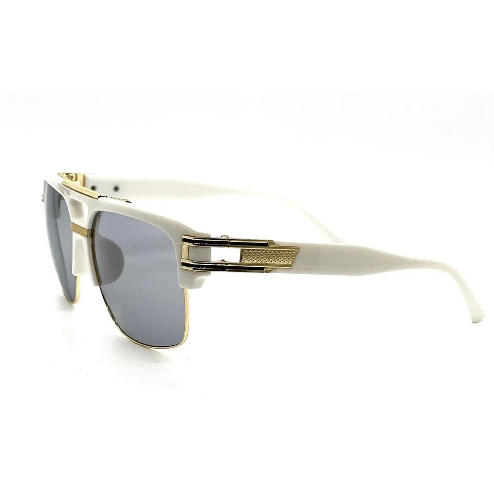 Square Sunglasses White Frame Black lens Gold Fashion Shades Driving Beach Style